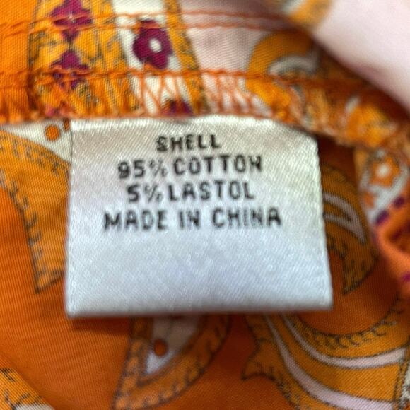 Talbots button front long sleeve shirt festive colorful orange pink statement M - Picture 4 of 5